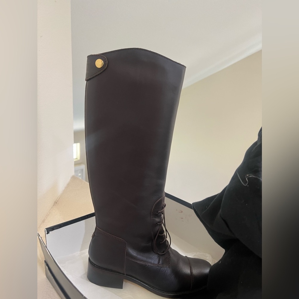 HUNTER ALIDA Women’s Brown Leather Knee High Lace Up Boots Size 7